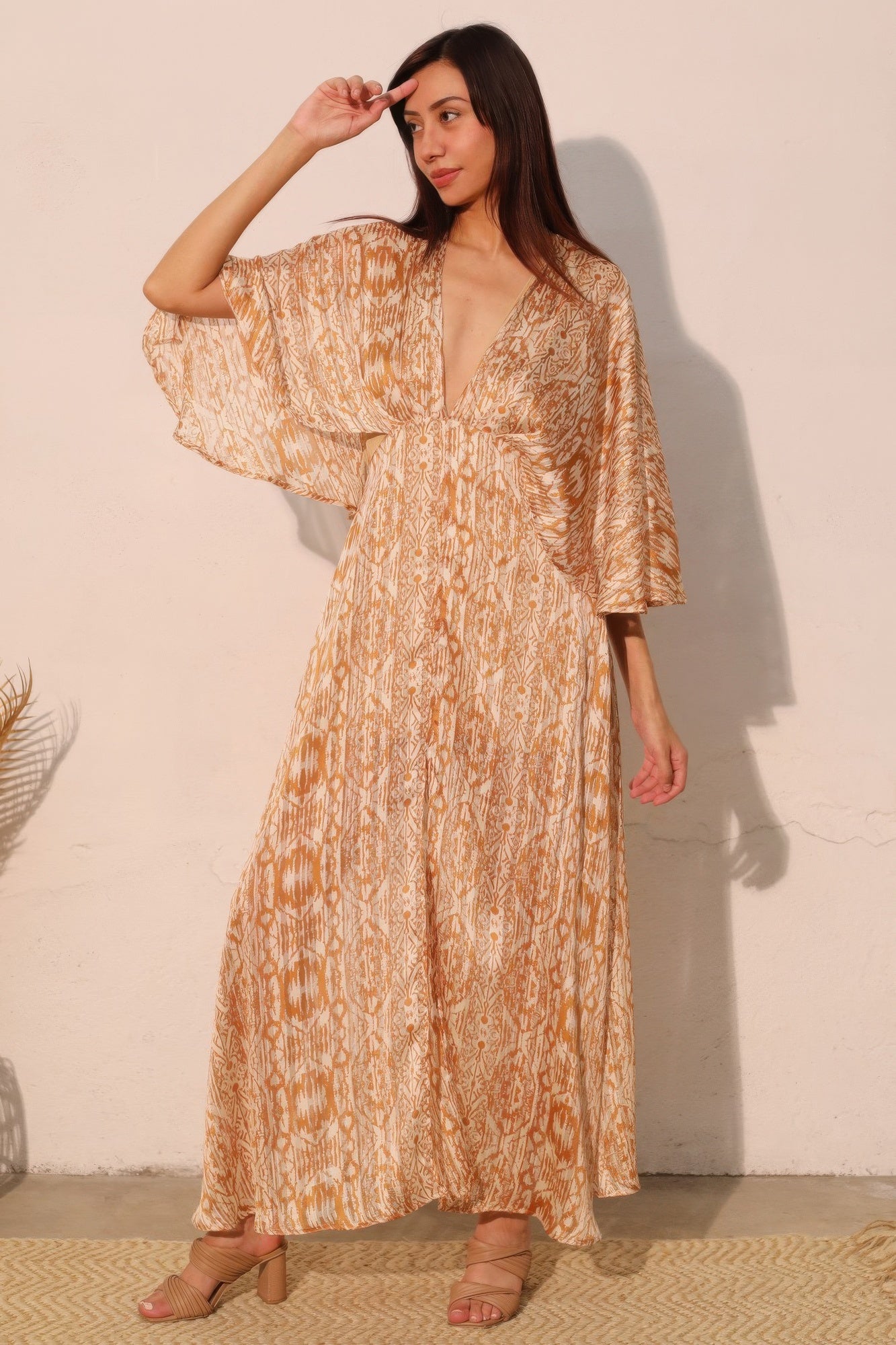 Bohemian Lurex Chiffon Cape Maxi Dress - All Season Fashion