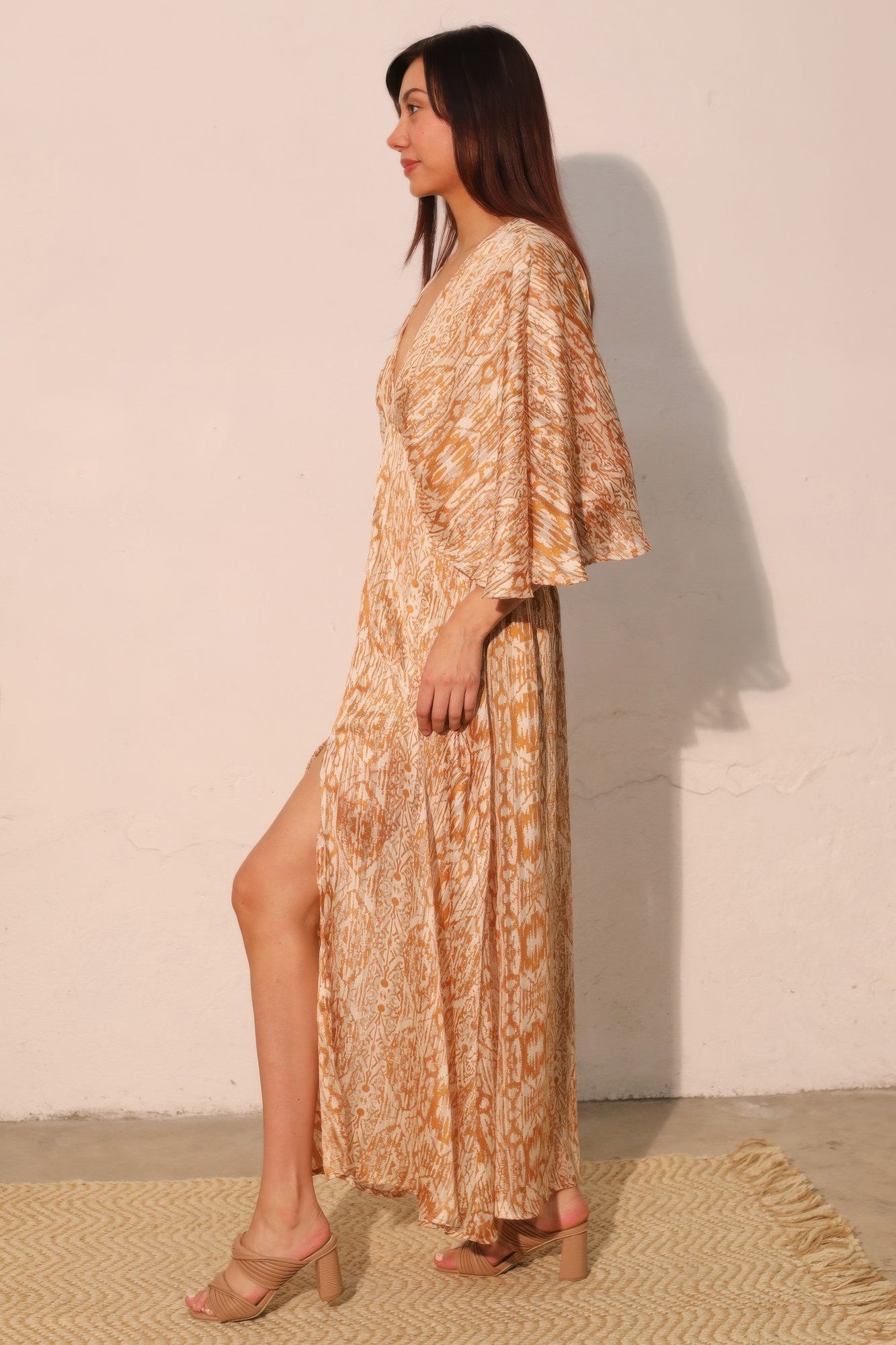 Bohemian Lurex Chiffon Cape Maxi Dress - All Season Fashion