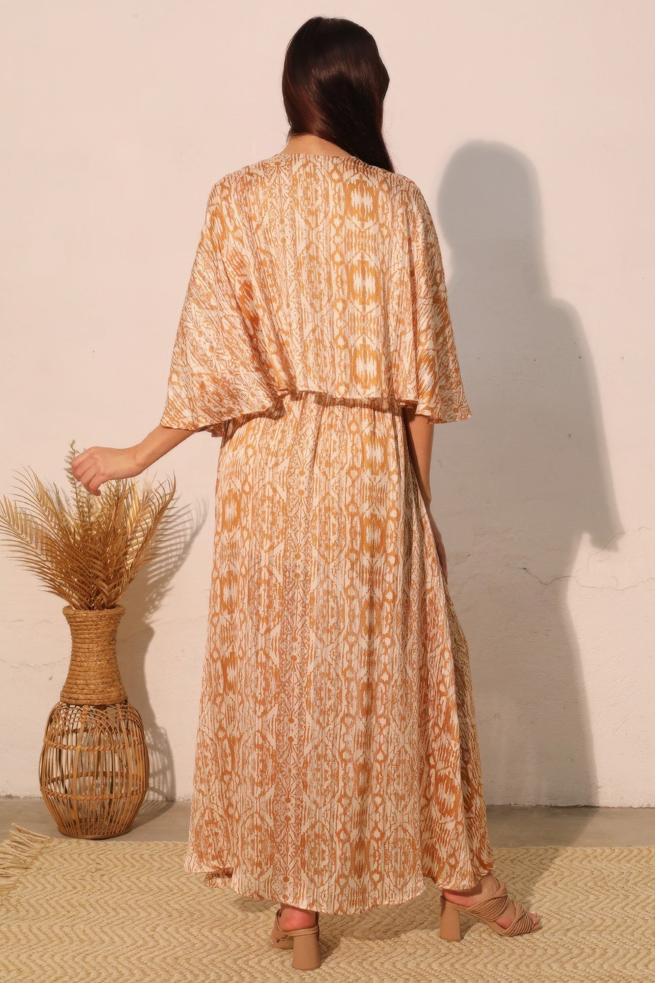 Bohemian Lurex Chiffon Cape Maxi Dress - All Season Fashion