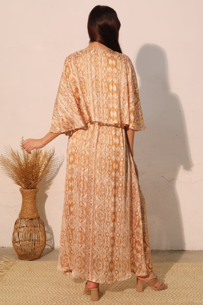 Bohemian Lurex Chiffon Cape Maxi Dress - All Season Fashion