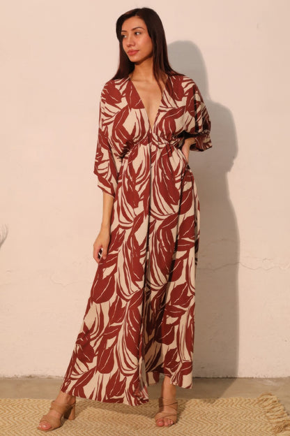 Lucca Leaf Kimono Maxi Dress - All Season Fashion