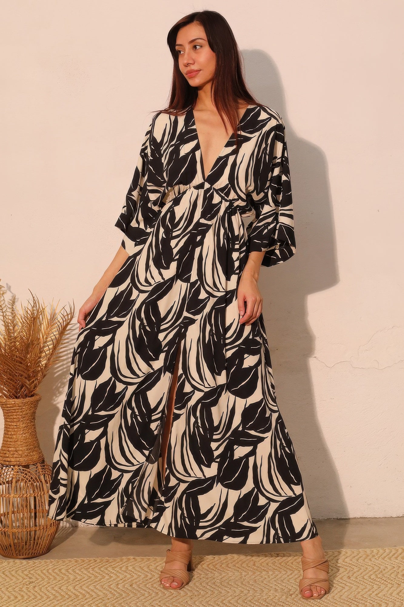 Lucca Leaf Kimono Maxi Dress - All Season Fashion