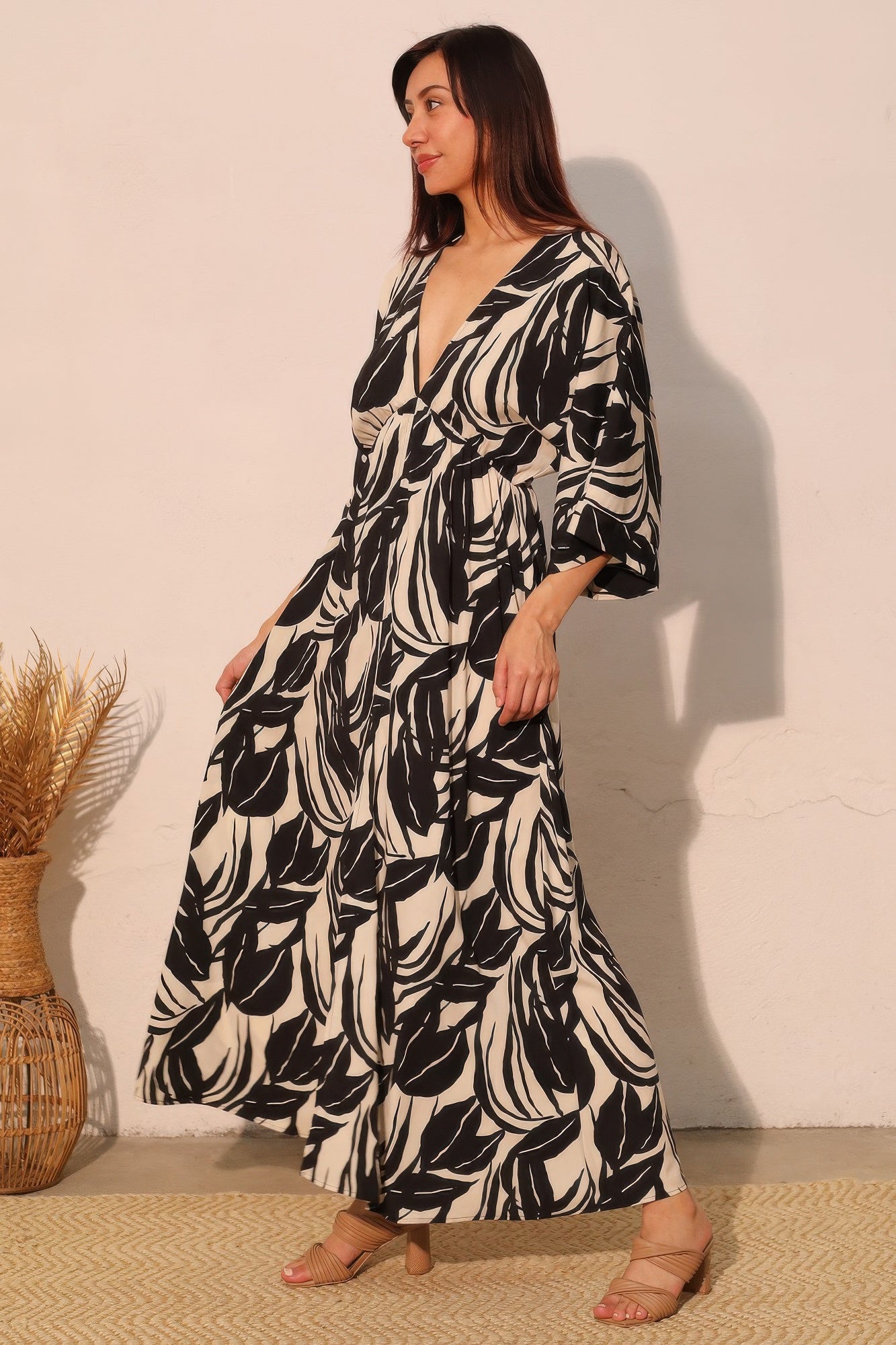 Lucca Leaf Kimono Maxi Dress - All Season Fashion