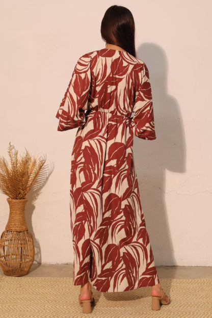 Lucca Leaf Kimono Maxi Dress - All Season Fashion