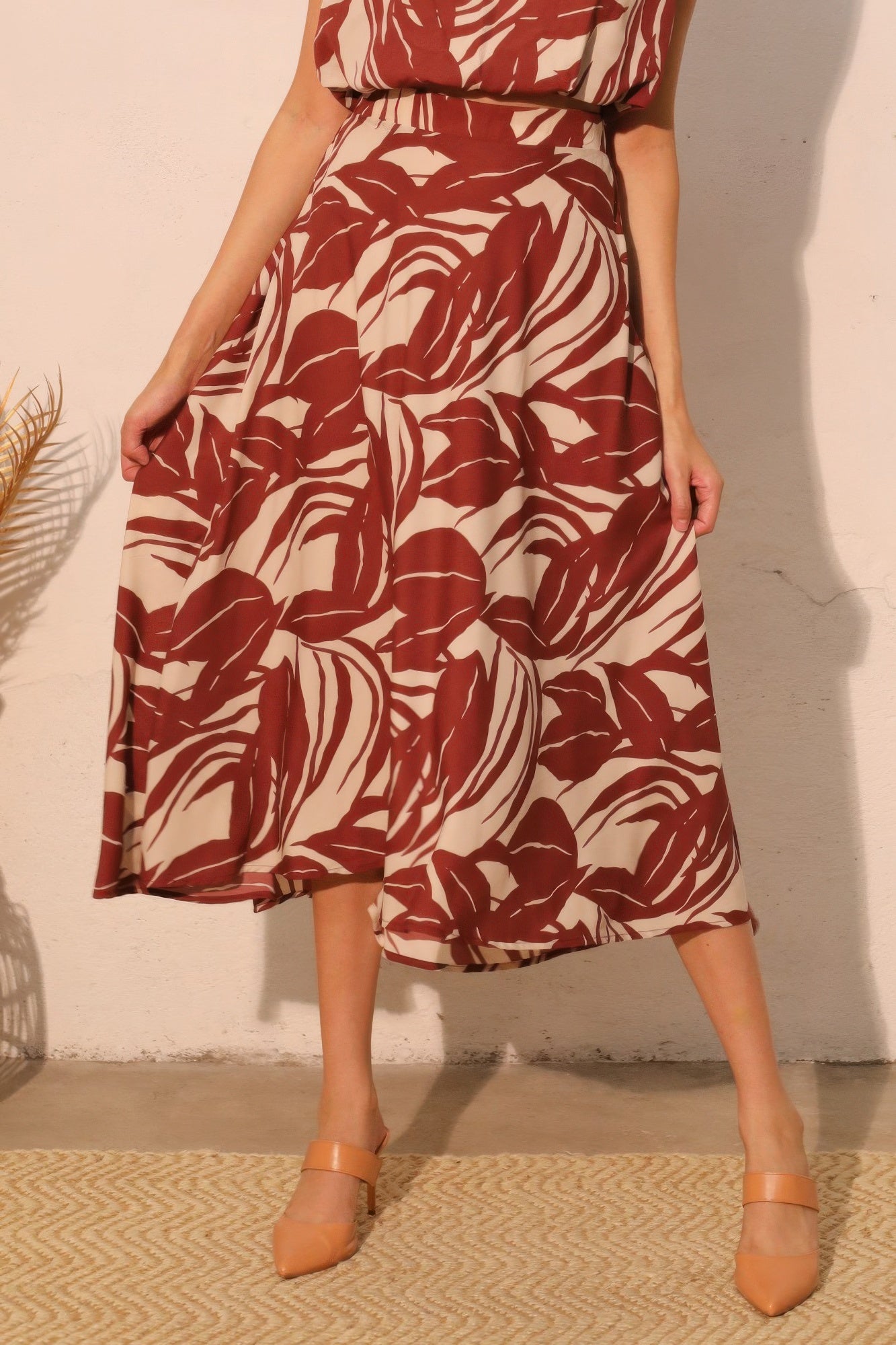 Lucca Leaf Midi Swing Skirt - All Season Fashion