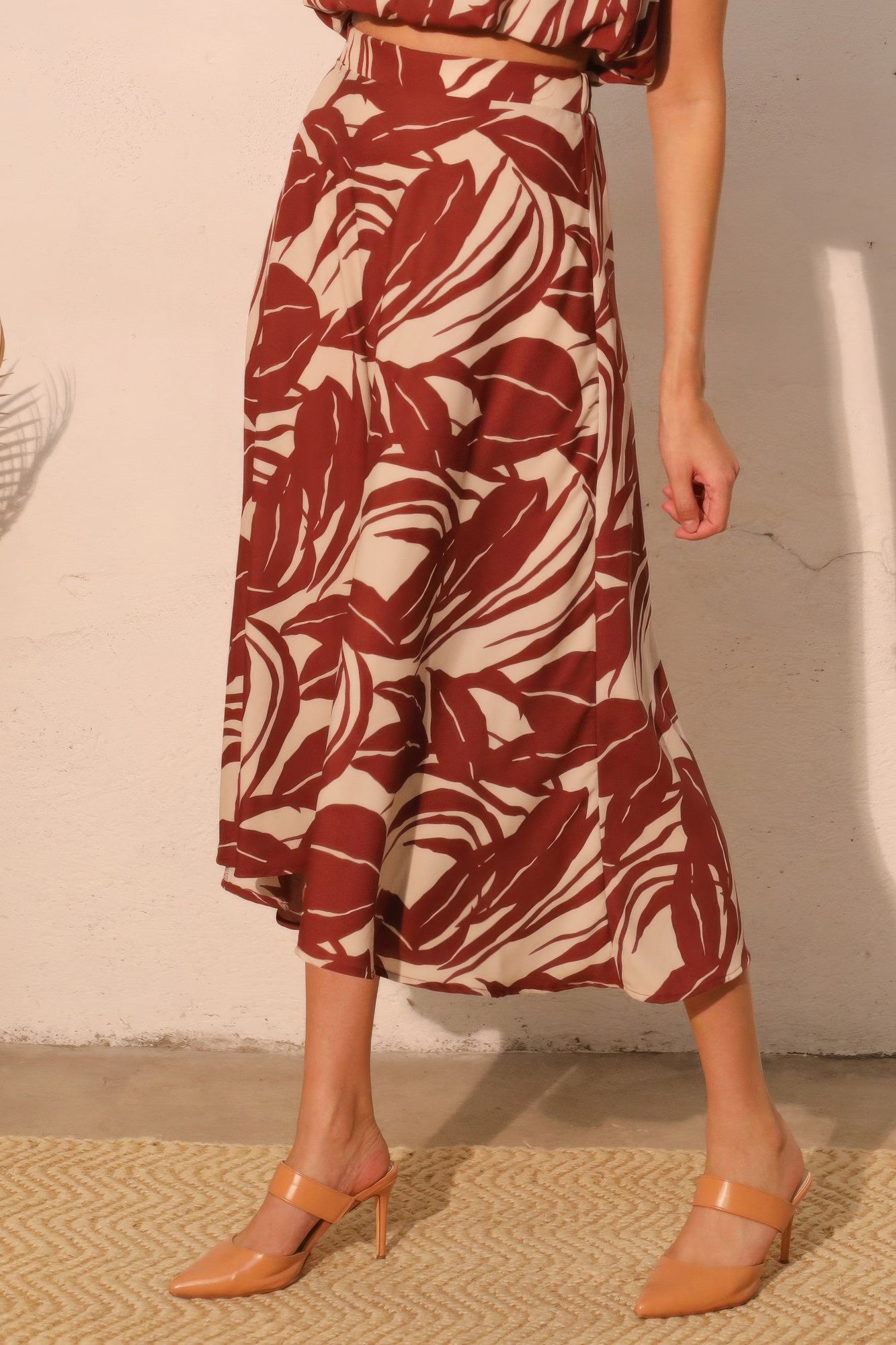 Lucca Leaf Midi Swing Skirt - All Season Fashion
