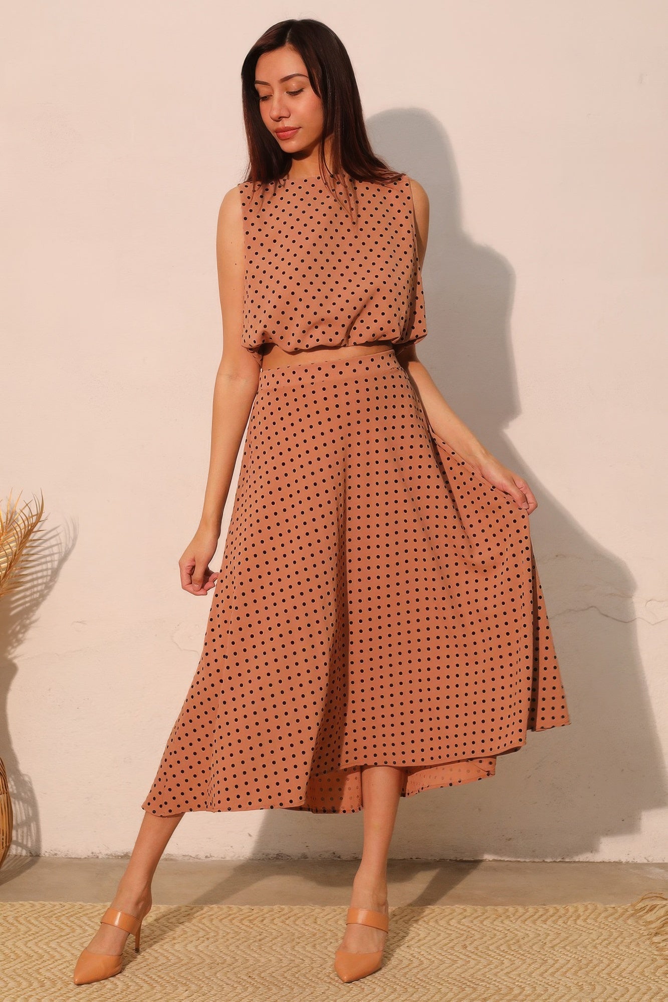 Flocked Polka Dot Bubble Crop Top - All Season Fashion