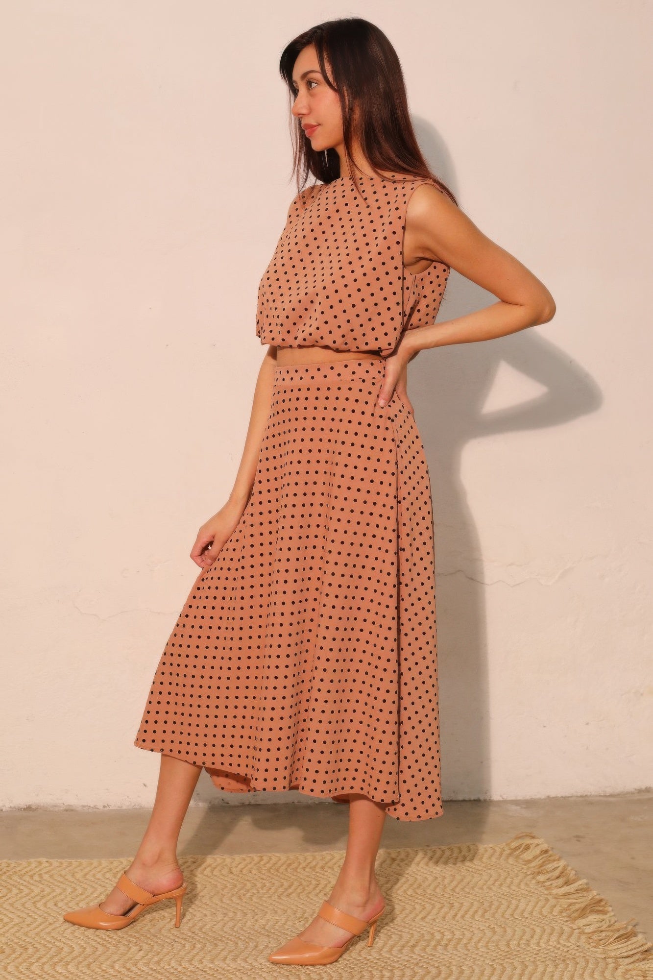 Flocked Polka Dot Bubble Crop Top - All Season Fashion