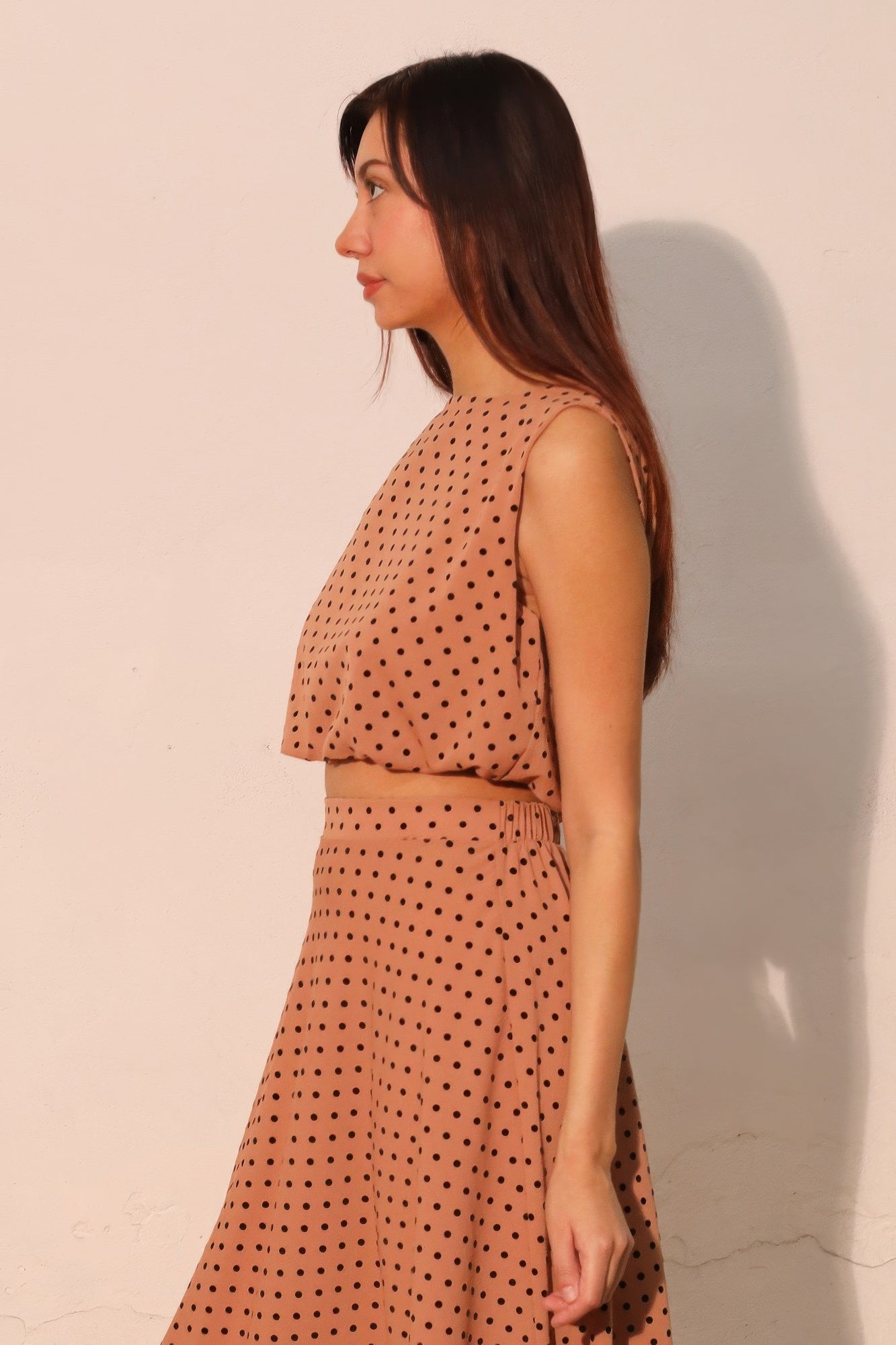 Flocked Polka Dot Bubble Crop Top - All Season Fashion