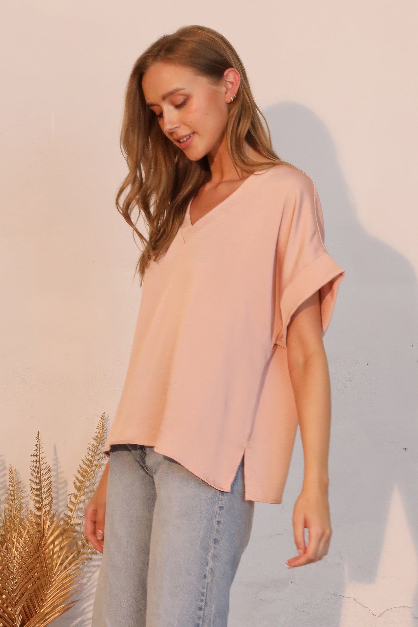 Washed Poly Silk V-neck Tee - All Season Fashion
