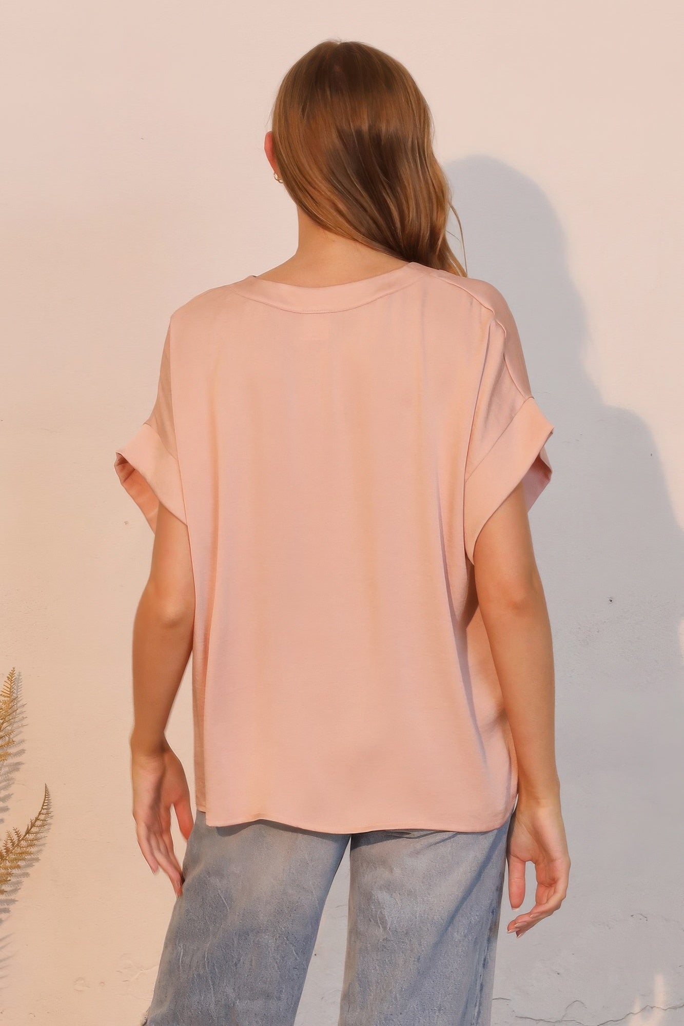 Washed Poly Silk V-neck Tee - All Season Fashion