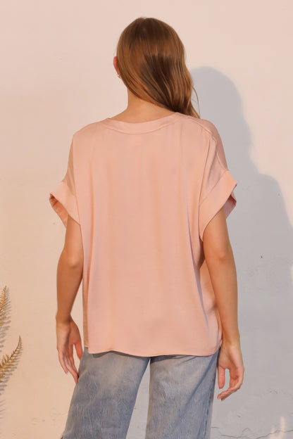 Washed Poly Silk V-neck Tee - All Season Fashion