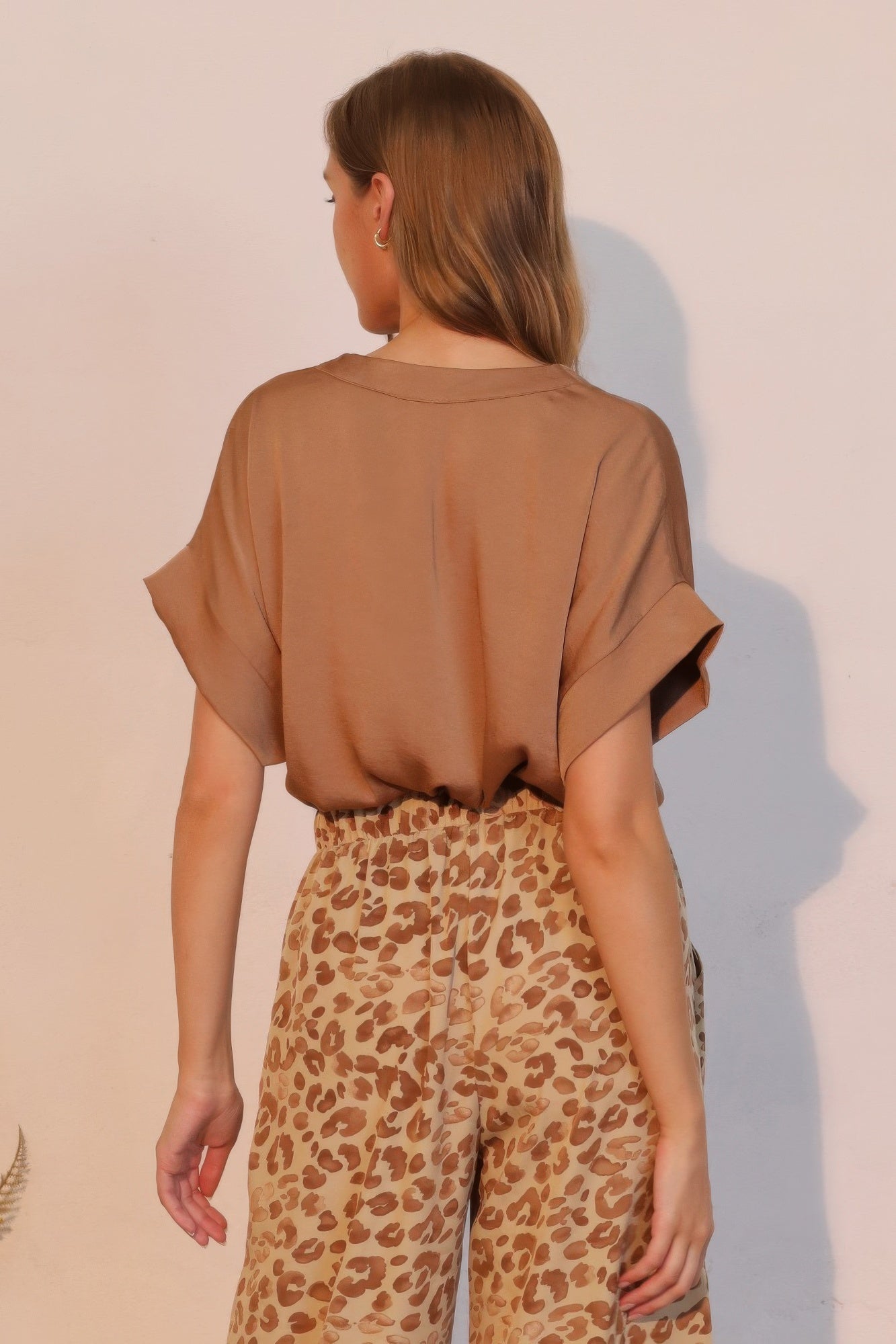 Washed Poly Silk V-neck Tee - All Season Fashion