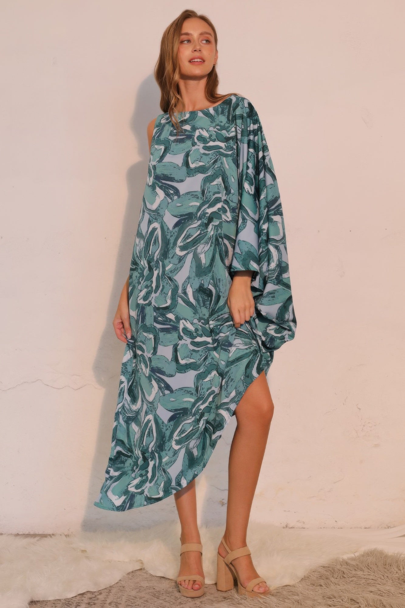 Chasing Petals One Sleeve Dress - All Season Fashion