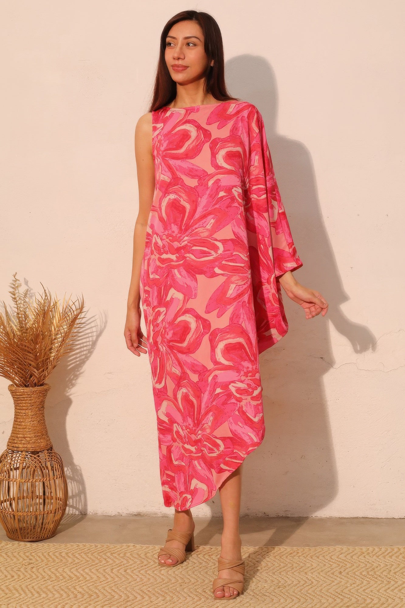 Chasing Petals One Sleeve Dress - All Season Fashion