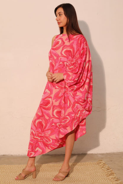 Chasing Petals One Sleeve Dress - All Season Fashion