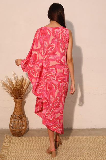 Chasing Petals One Sleeve Dress - All Season Fashion