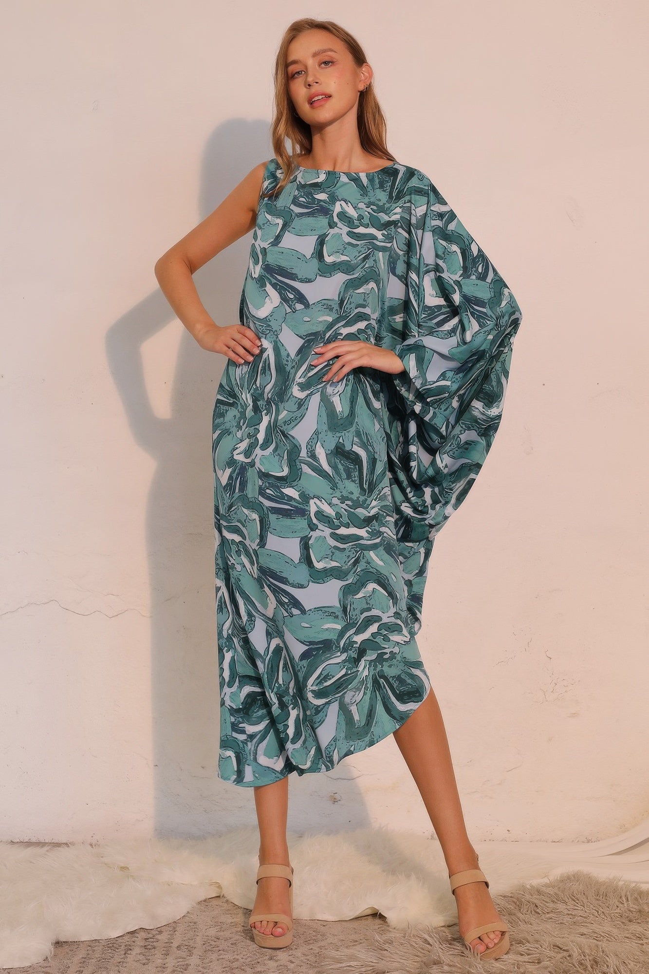 Chasing Petals One Sleeve Dress - All Season Fashion
