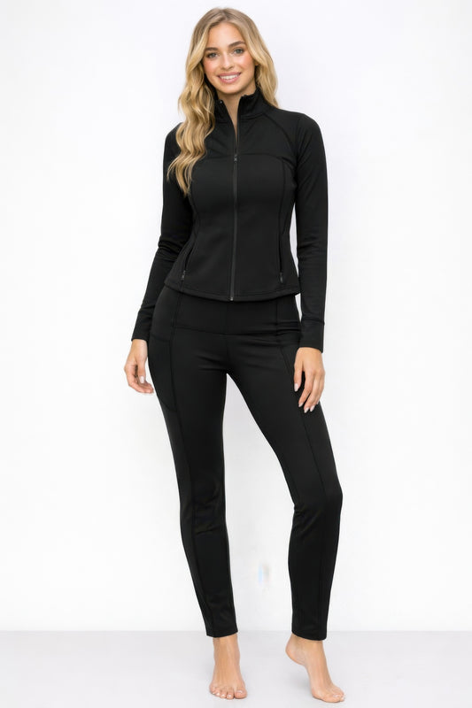 Athletic Workout Lounge Zip Up Jacket And Pant Set - All Season Fashion