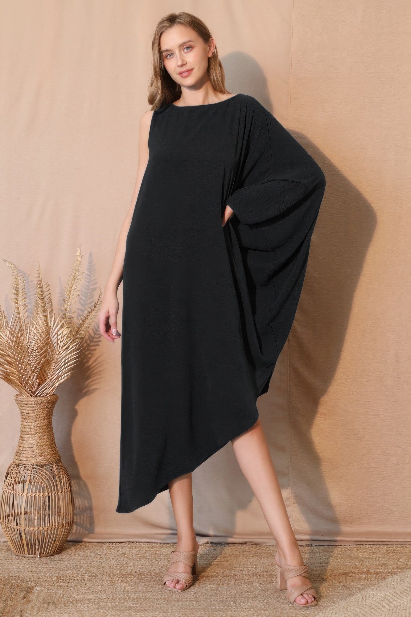 Matte Crepe One Sleeve Dress - All Season Fashion