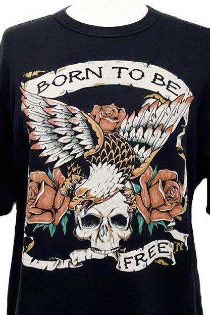 Born To Be Free Skull Graphic Cotton Boxy Top - All Season Fashion