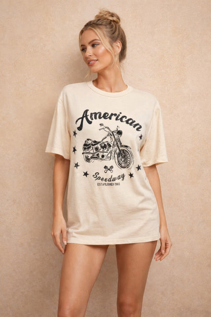 American Motorcycle Cotton Boxy Top - All Season Fashion
