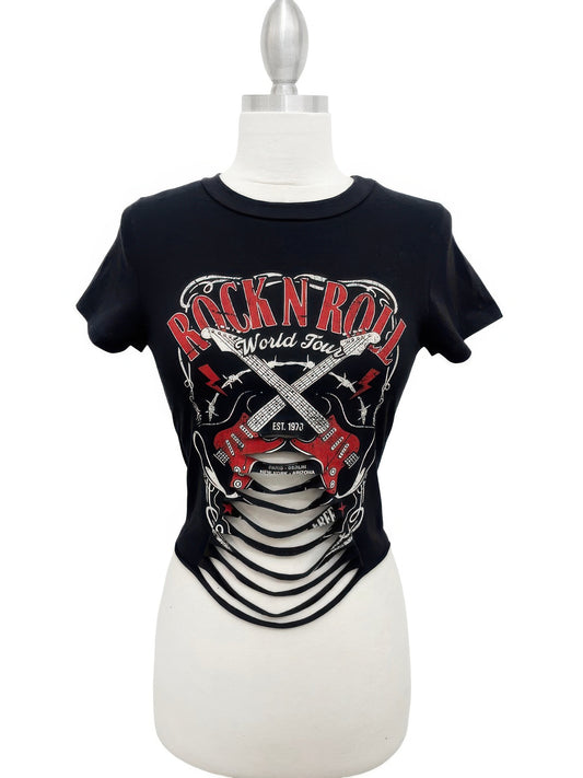 Rock N Roll World Tour Laser-cut Graphic Tee - All Season Fashion
