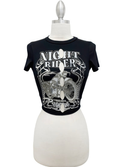 Night Rider Vintage Cut-out Crop Tee - All Season Fashion