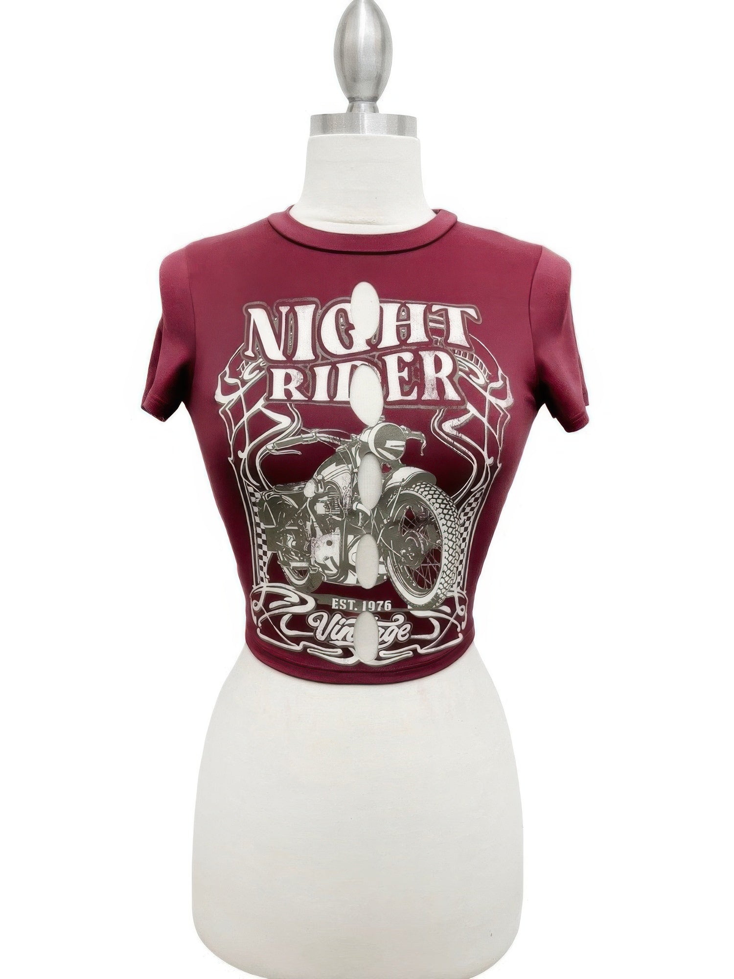 Night Rider Vintage Cut-out Crop Tee - All Season Fashion