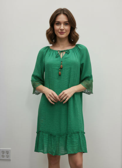 Mlle Gabrielle Solid Elbow Sleeve Dress - All Season Fashion