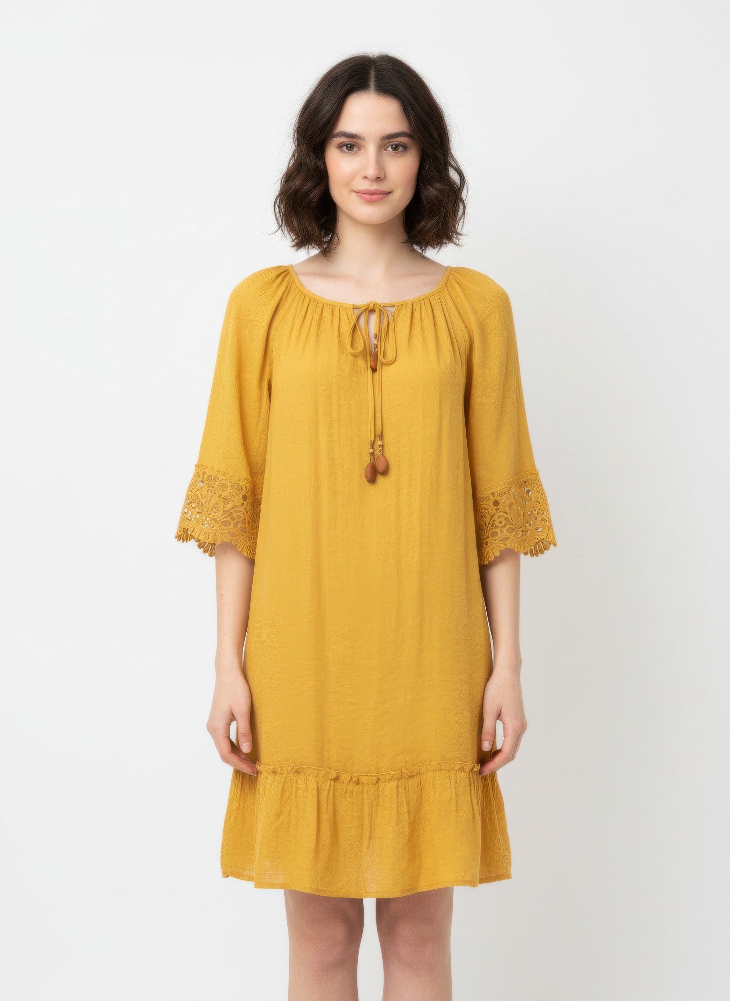 Mlle Gabrielle Solid Elbow Sleeve Dress - All Season Fashion