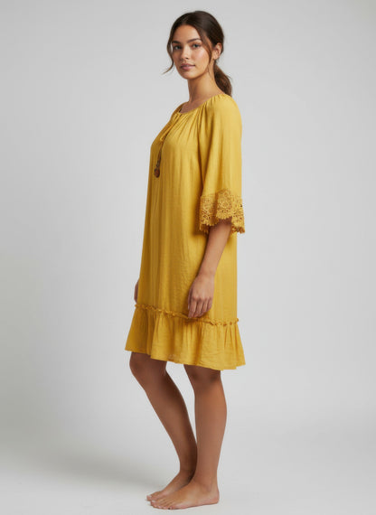 Mlle Gabrielle Solid Elbow Sleeve Dress - All Season Fashion