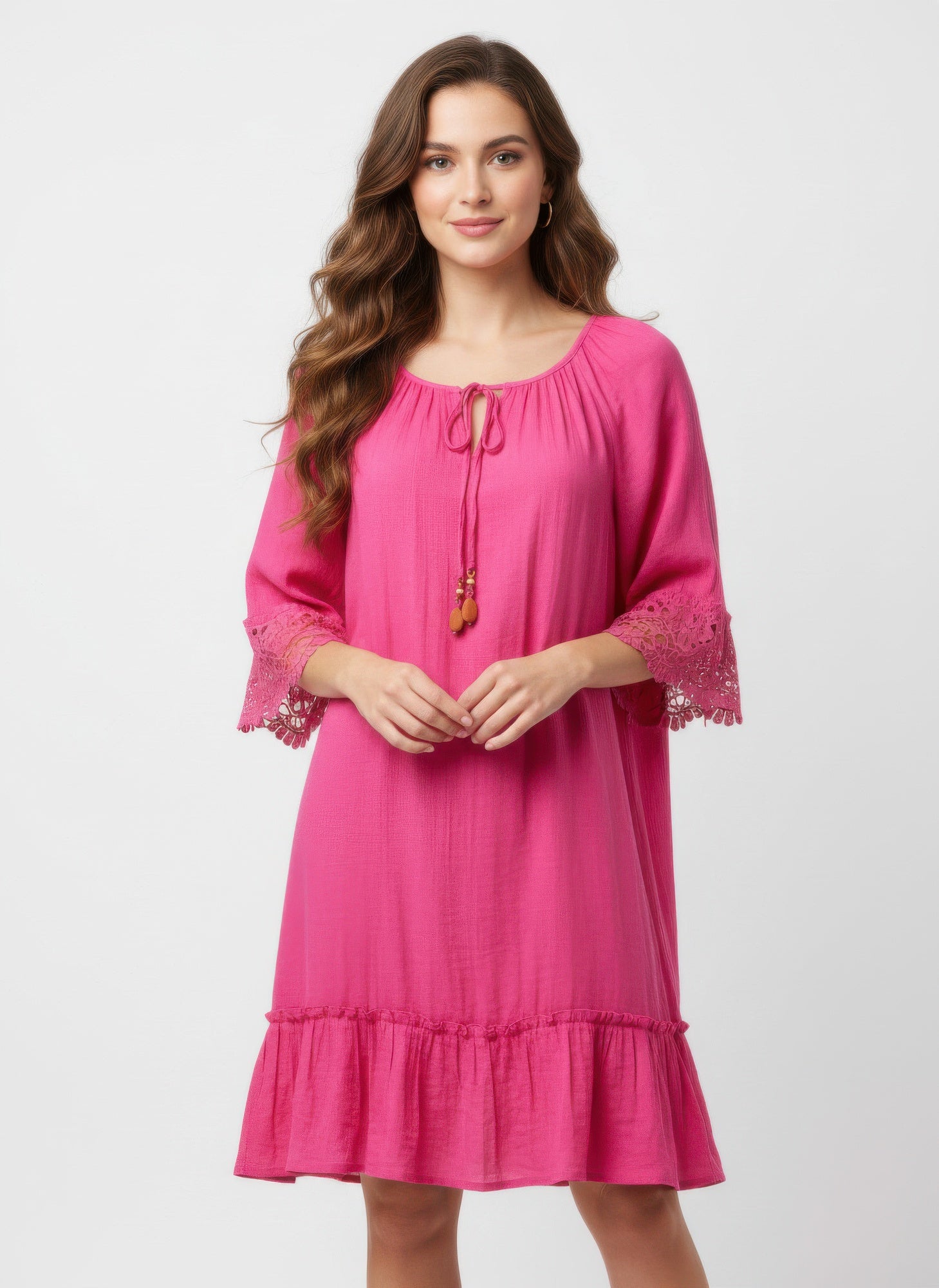 Mlle Gabrielle Solid Elbow Sleeve Dress - All Season Fashion