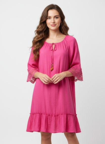Mlle Gabrielle Solid Elbow Sleeve Dress - All Season Fashion