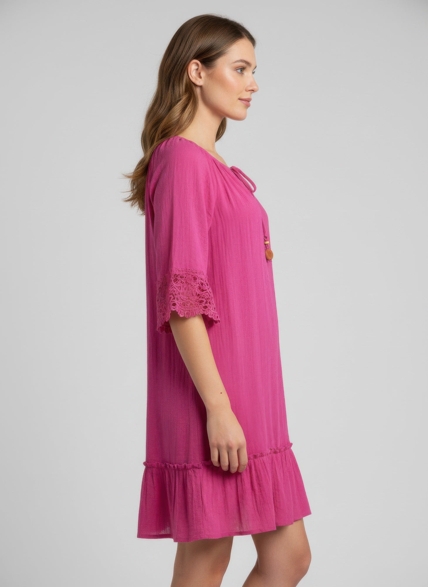 Mlle Gabrielle Solid Elbow Sleeve Dress - All Season Fashion