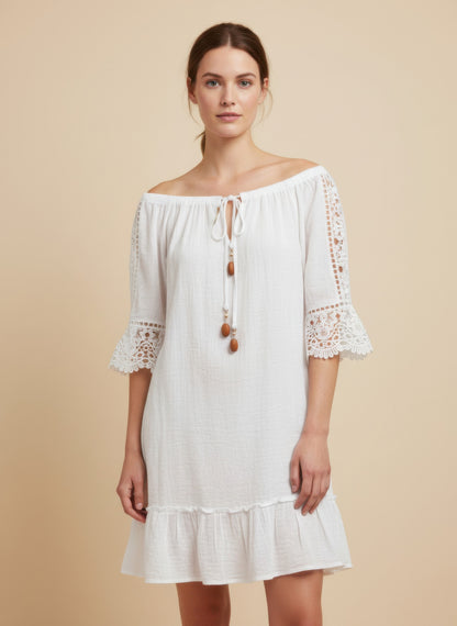 Mlle Gabrielle Solid Elbow Sleeve Dress - All Season Fashion
