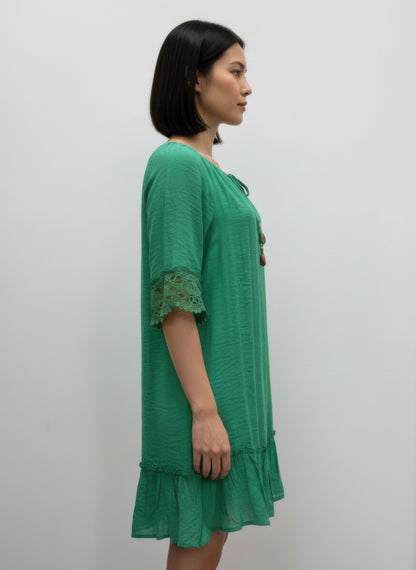Mlle Gabrielle Solid Elbow Sleeve Dress - All Season Fashion