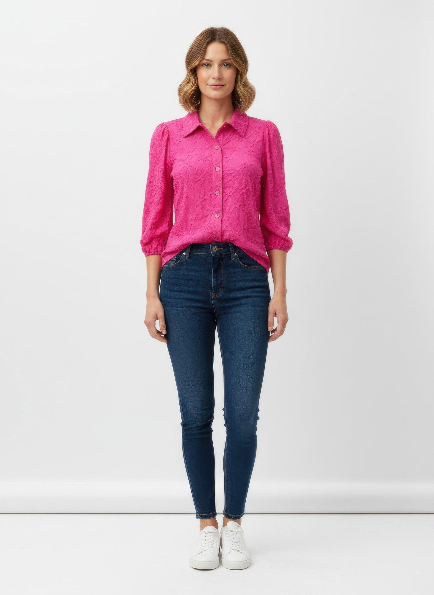 Rylee Moon Solid 3/4 Sleeve Blouse - All Season Fashion