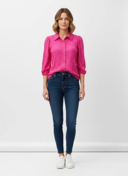 Rylee Moon Solid 3/4 Sleeve Blouse - All Season Fashion