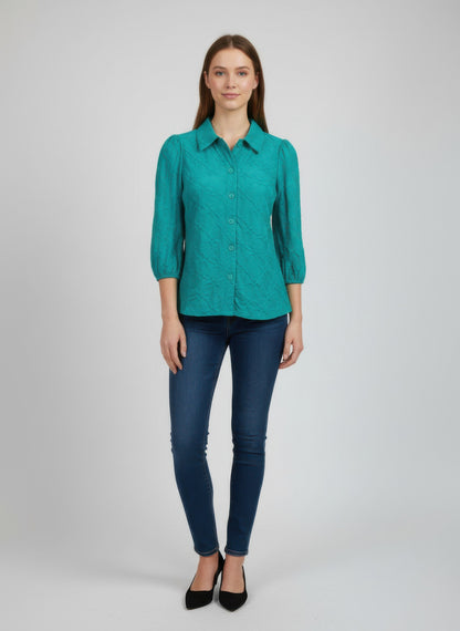 Rylee Moon Solid 3/4 Sleeve Blouse - All Season Fashion