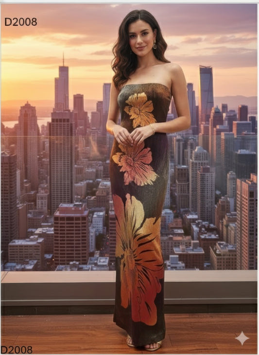 Metallic Flower Tube Maxi Dress - All Season Fashion
