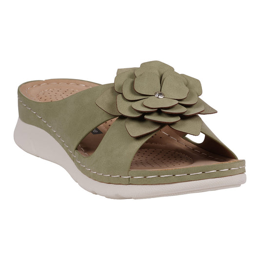 Women's Claire Green Cushioned Footbed Sandals