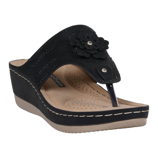 Women's Cora Black Embellished Floral Wedge Sandals