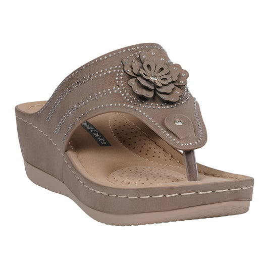 Women's Cora Bronze Embellished Floral Wedge Sandals