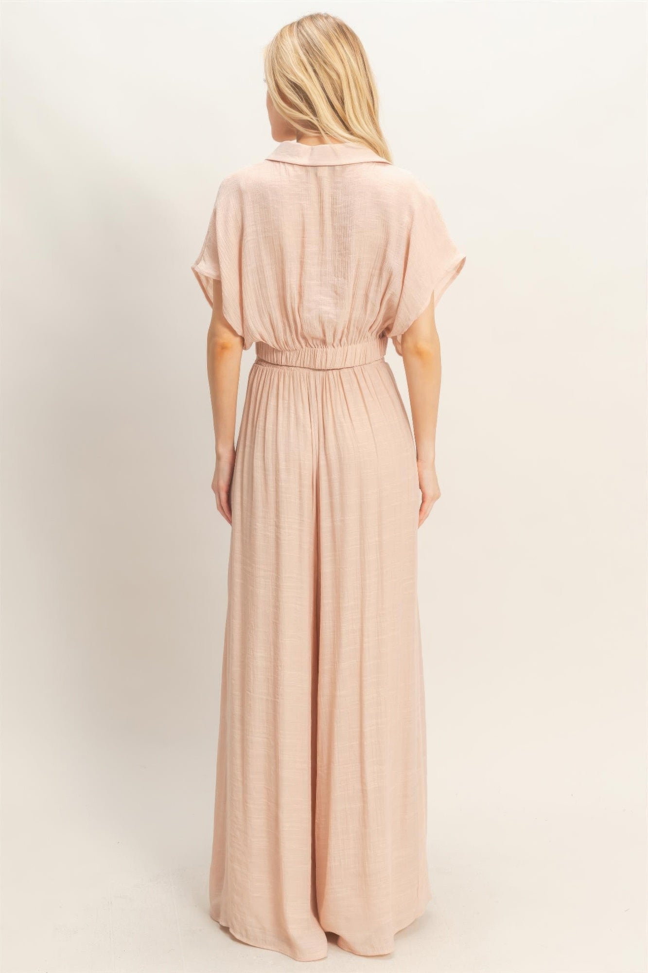 Collared Wrap Top & Wide-leg Pants Set - All Season Fashion