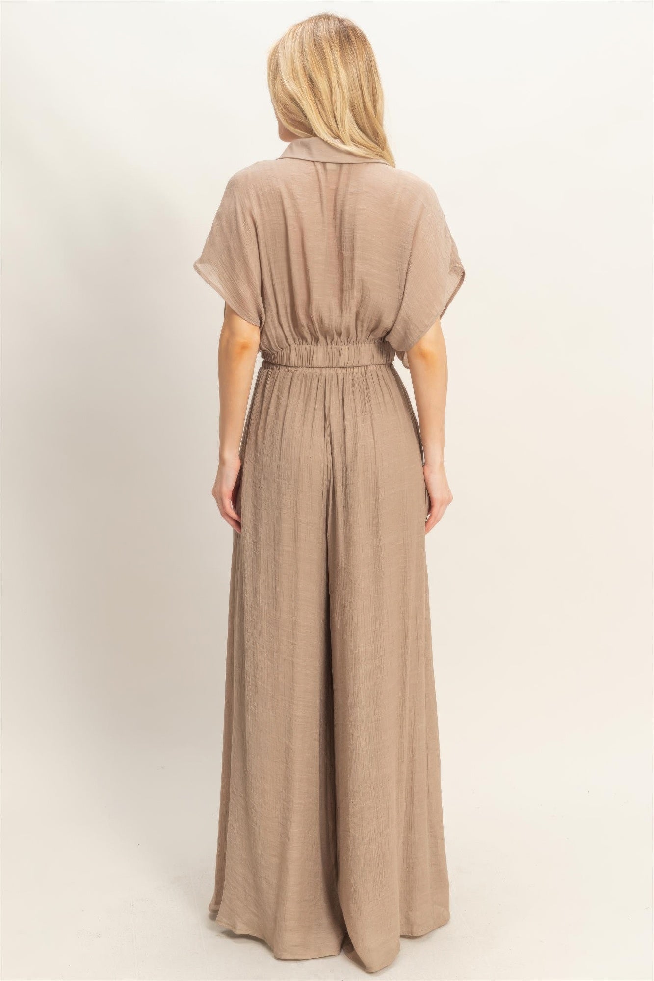 Collared Wrap Top & Wide-leg Pants Set - All Season Fashion