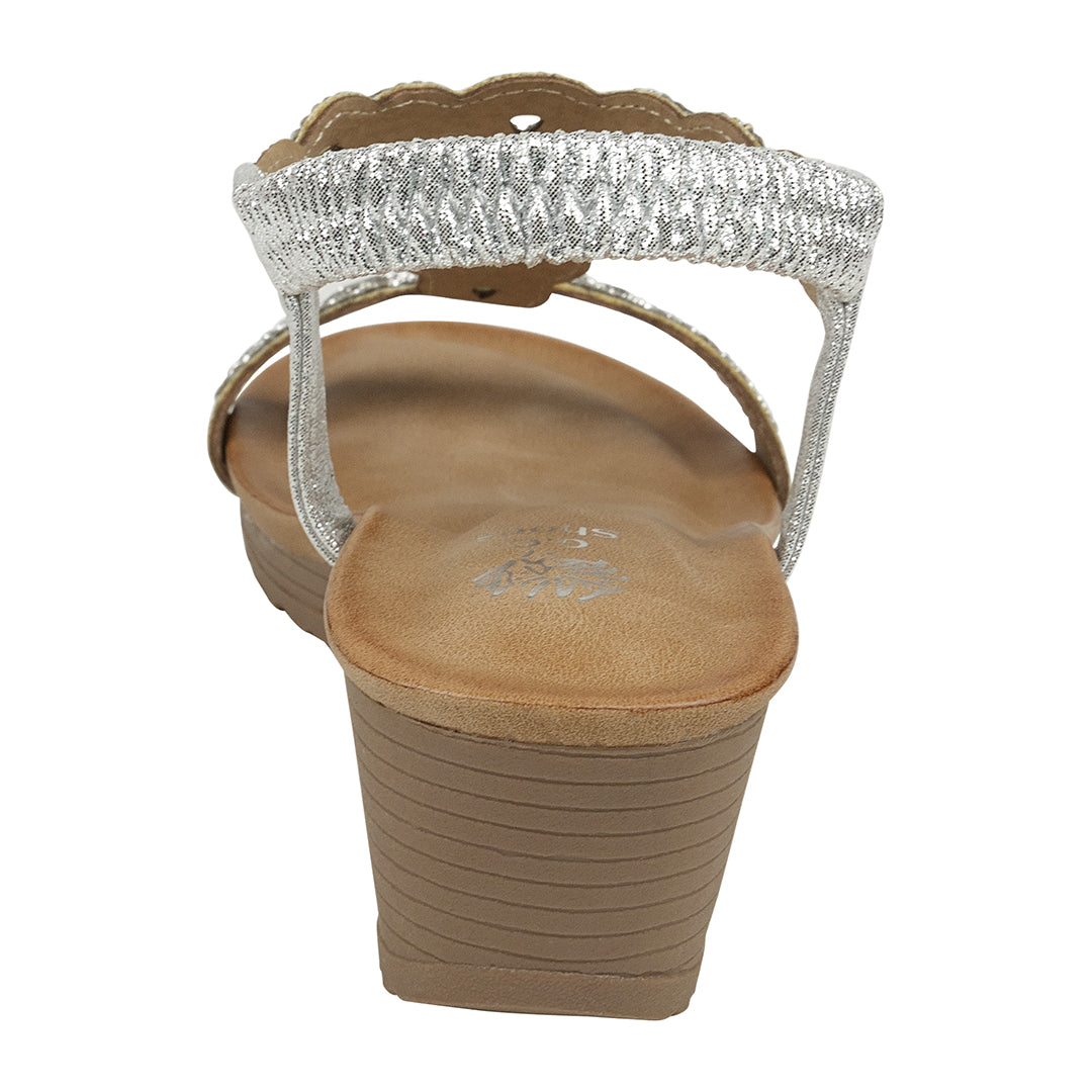 Damaris Silver Embellished Slingback Wedge Sandals