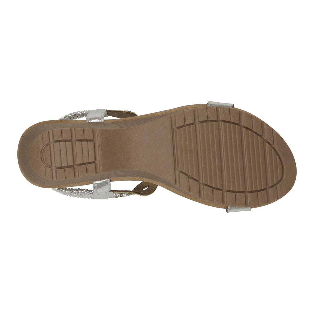 Damaris Silver Embellished Slingback Wedge Sandals