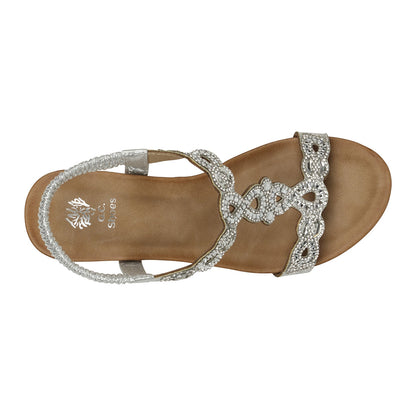 Damaris Silver Embellished Slingback Wedge Sandals