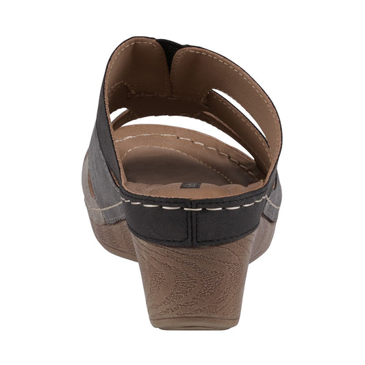 Delores Black Multi-Tone Triple Band Contrast Wedge Sandals